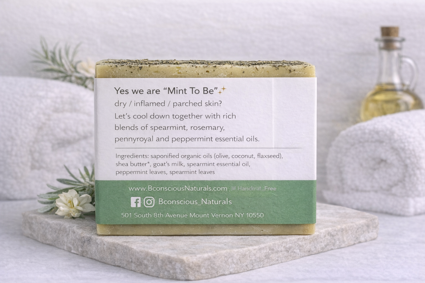 Bconscious Naturals™ We're Mint To Be" Fresh Skin Relief Soap Bar
Soothing, Moisturizing & Calming Relief for Dry, Inflammed Skin - Perfect for Sensitive Skin, Mommies-to-Be & All Skin Types!