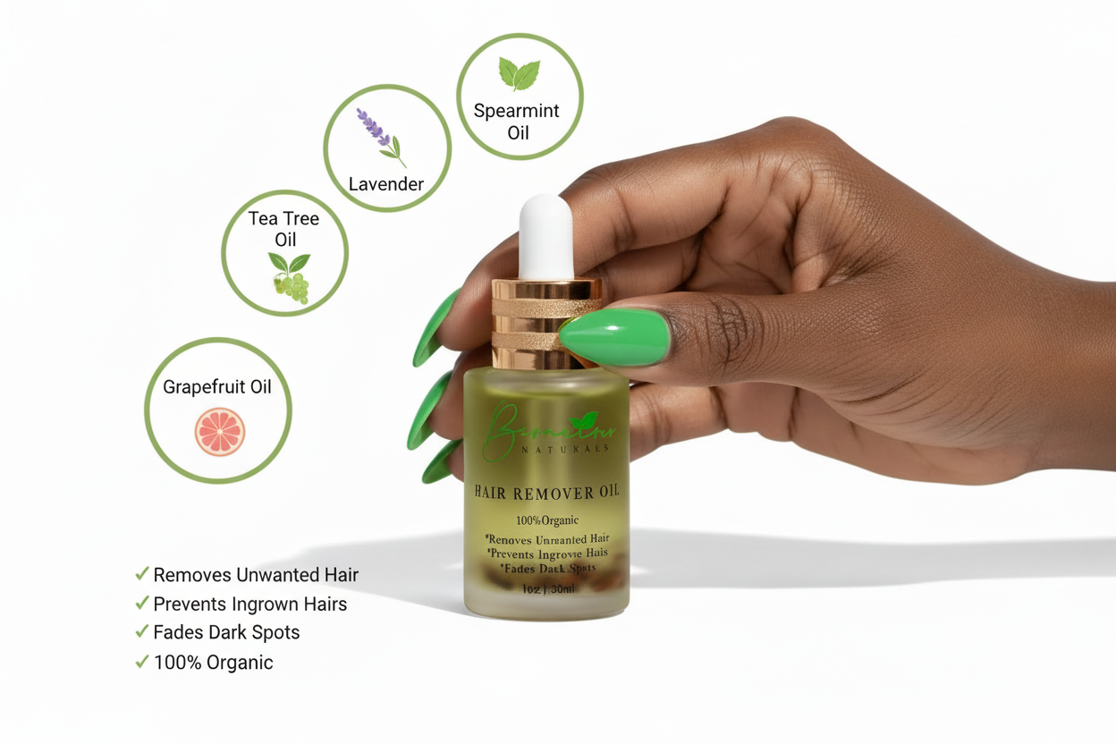 Natural Hair Removal Oil for Women | Facial & Chin Hair Growth Reduction | Organic Herbal Hair Inhibitor for Face & Body