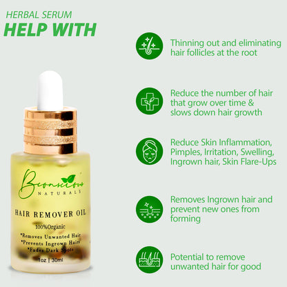Pcos/Hirsutism Vegan Natural Face/Body Hair Removal Oil(Inhibits Chin Hair & Slows Down Hair Growth)