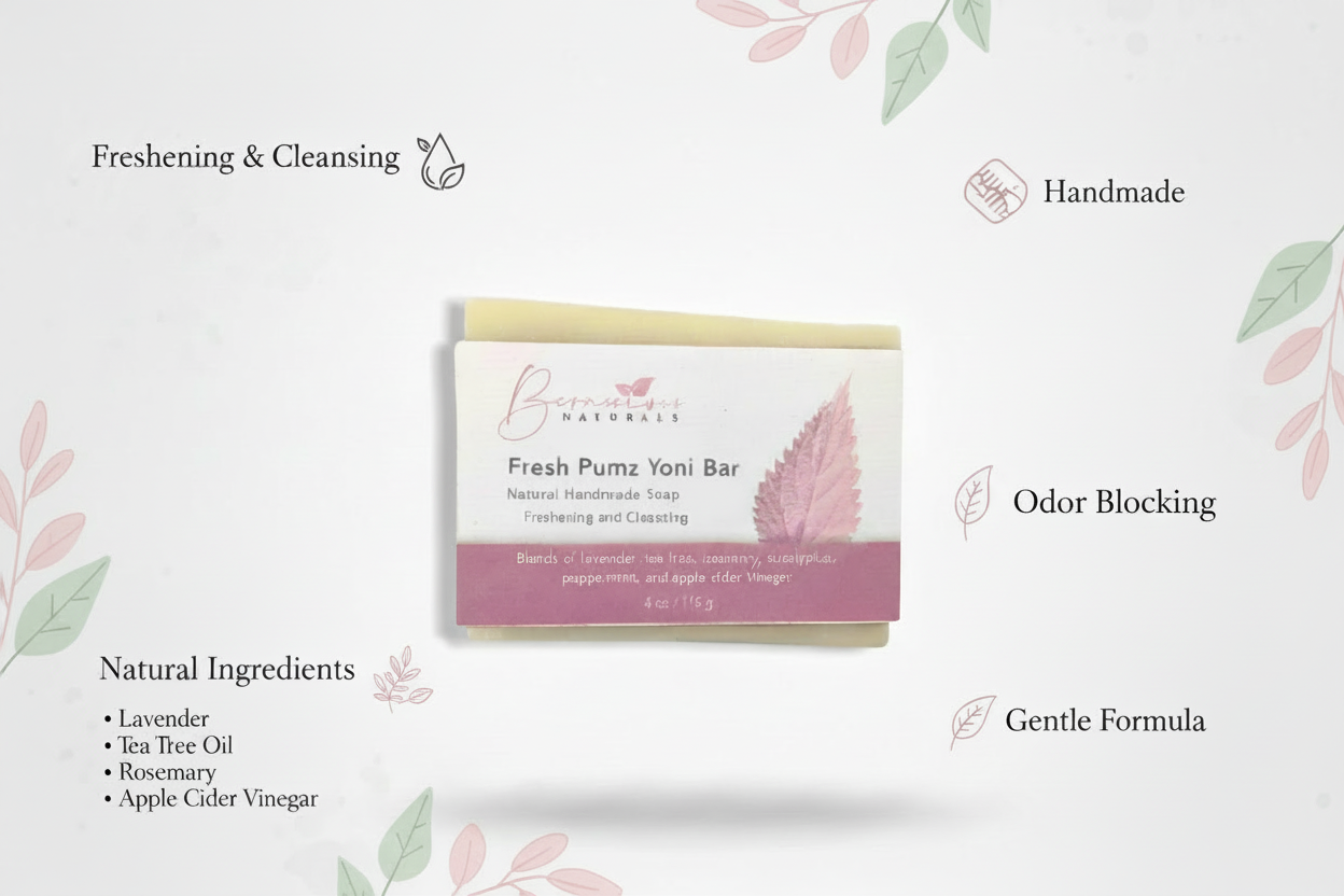 Bconscious Naturals™ Fresh Pumz Apple Cider Vinegar Cleansing Yoni Soap Bar
Natural, pH-Balancing Cleanse for a Healthy Yoni