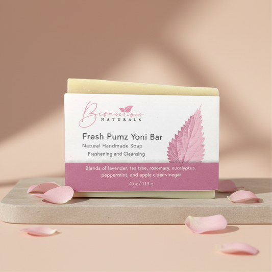 Bconscious Naturals™ Fresh Pumz Apple Cider Vinegar Cleansing Yoni Soap Bar
Natural, pH-Balancing Cleanse for a Healthy Yoni
