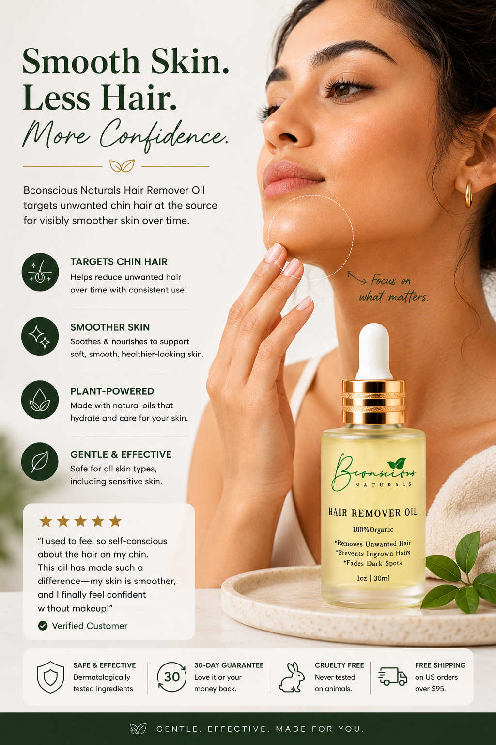 Bconscious Hair Removal Oil- Helps Reduce the Appearance of Unwanted Facial Hair, Ingrown Hairs & Dark Spots