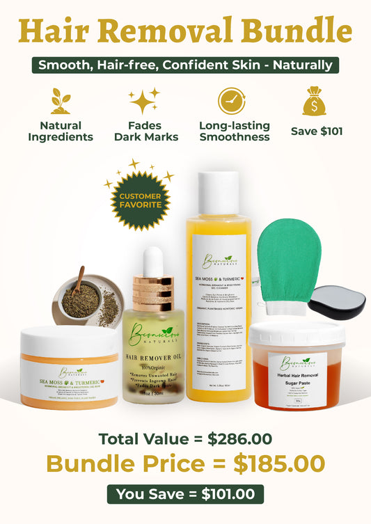 Bconscious Naturals™ Hair Removal Essential Bundle Kit
Complete, Natural Hair Removal Solution for Smooth, Hair-Free Skin