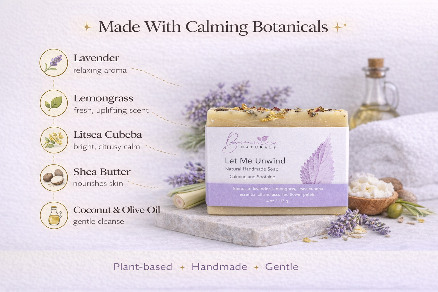 Bconscious Naturals™ Let Me Unwind Soap Bar

Relax, Rejuvenate & Soothe Your Skin with Calming Essential Oils 🌙