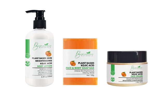 Bconscious Naturals™ 100% Vegan & Natural Face & Body Kojic Acid Bundle (Soap, Body Lotion, Facial Moisturizer)
Skin Toning, Brightening, and Evening with Kojic Acid for Glowing, Radiant Skin