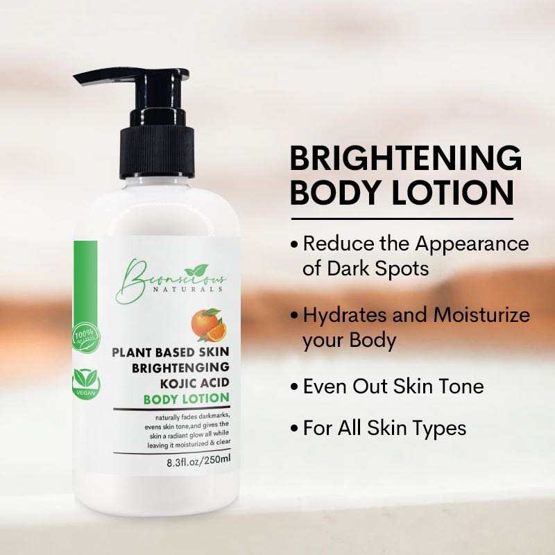 100% Vegan &amp; Natural Plant Based Skin Brightening Kojic Acid Body Lotion,Even Skin, Blemishes,Clear Darkmarks, Naturally Toning